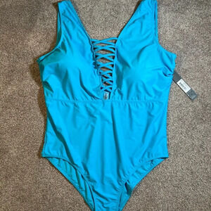 Nicole Miller Plunge Front Crisscross Swimsuit 3X